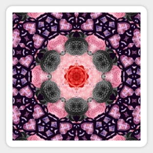 Crystal Hearts and Flowers Valentines Kaleidoscope pattern (Seamless) 43 Sticker